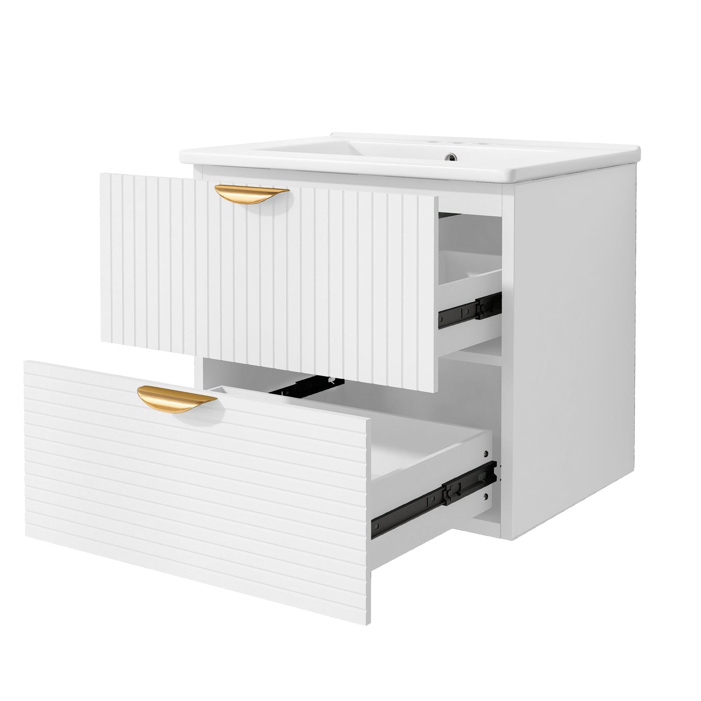 Modern 24-Inch Wall-Mounted Bathroom vanity with 2 Drawers, White - Ideal for Small Bathrooms