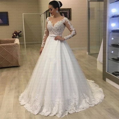 Applique Long Sleeve Bridal Gown