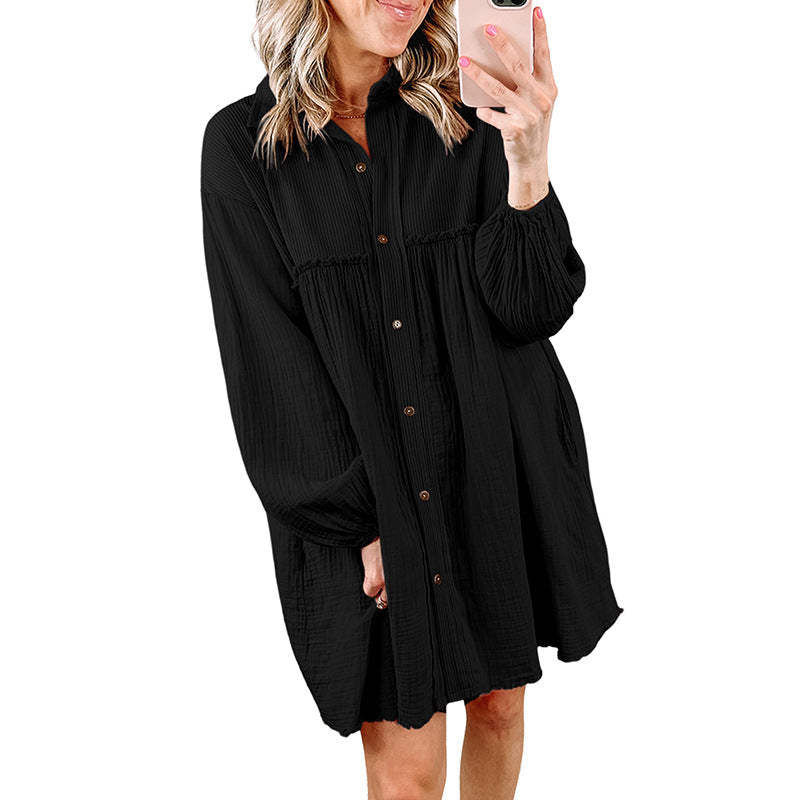 Thin Patchwork Pleated Long Sleeve Dress