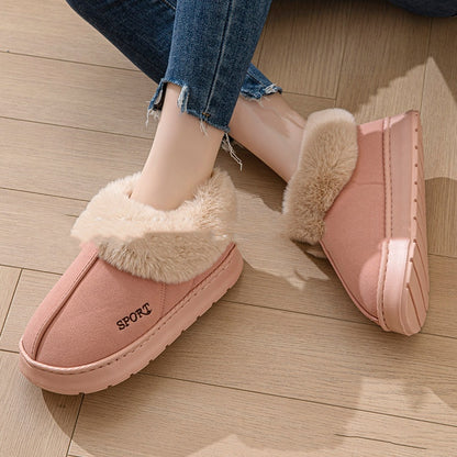 Cozy Plush Soft Slippers Shoes For Women Non-Slip Platform Shoes With Faux Fur Lining Mute Sole