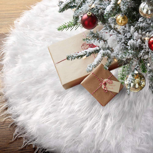 White Christmas Tree Skirt Plush Faux Fur