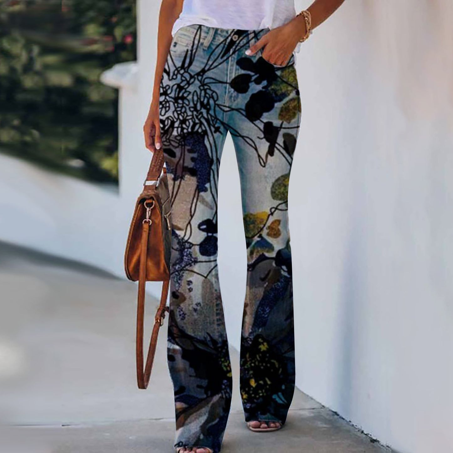 Summer New Flower-bird Print Women's Trousers