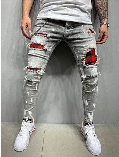 Men's patchwork paint jeans