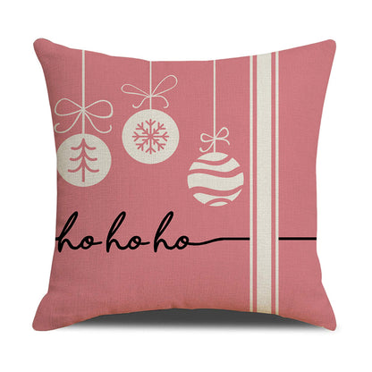 Pink Christmas linen pillowcase