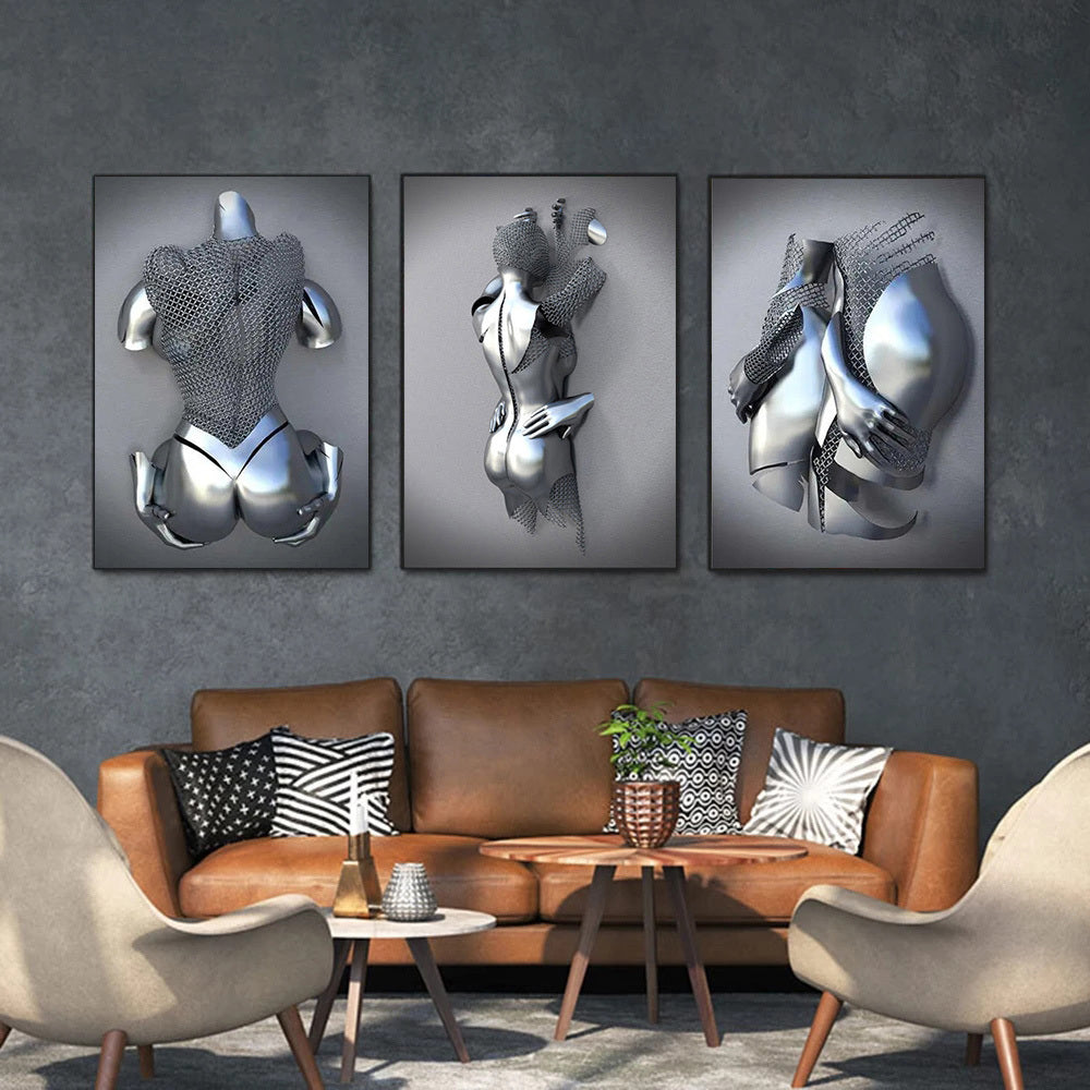 Metal Statue Art Canvas Romantic Abstract Poster Interior Home Decor Wall Painting