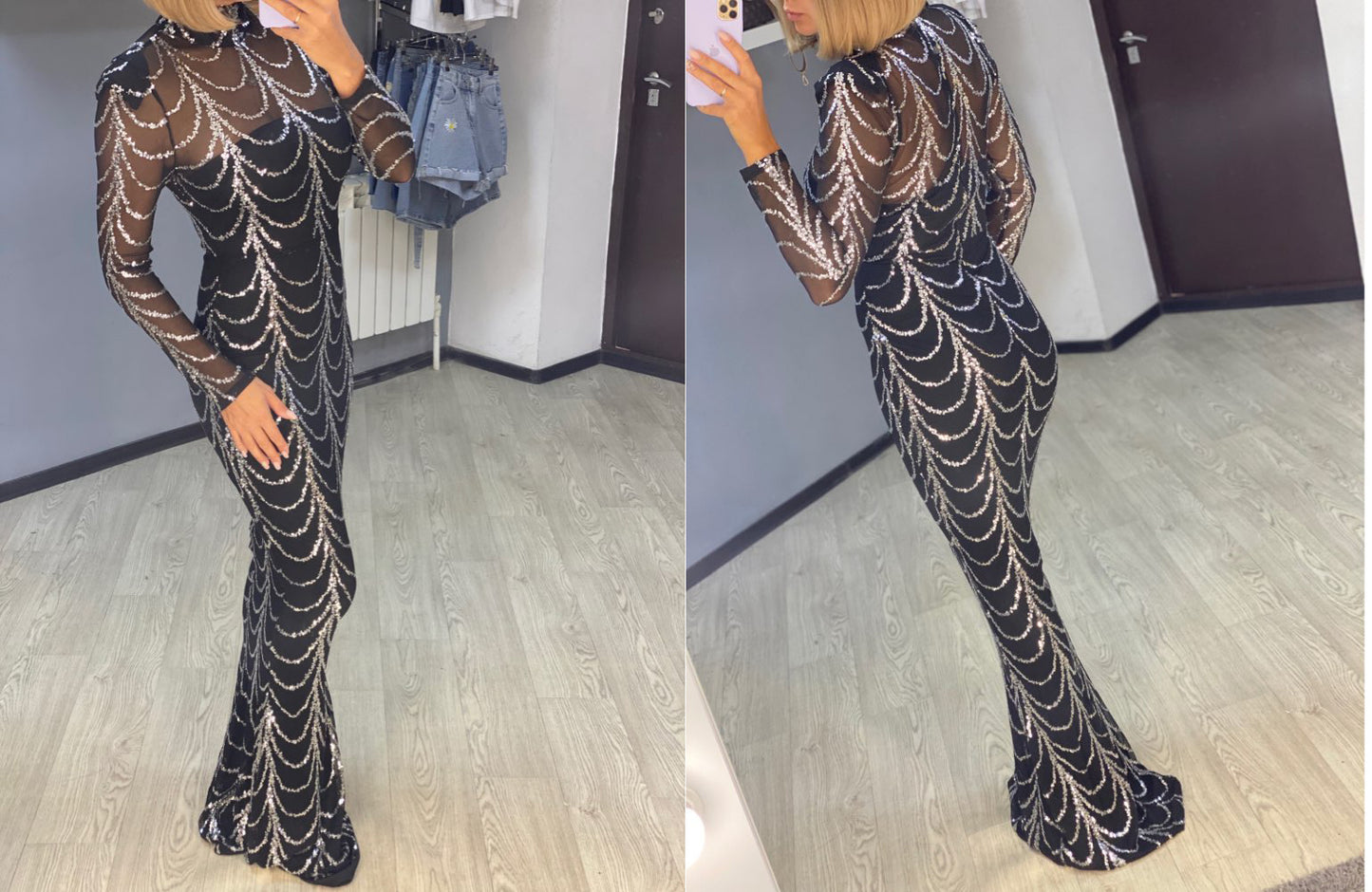 Sequins Women Long Sleeve  Maxi Dresses