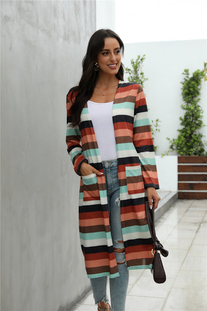 Striped Print Long-Sleeved Cardigan Jacket