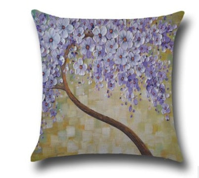 Three-dimensional Oil Painting Trees Flowers Cotton Cushion Pillowcase