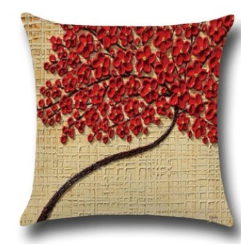 Three-dimensional Oil Painting Trees Flowers Cotton Cushion Pillowcase