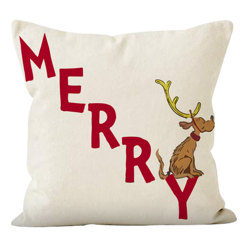Christmas deer print pillow cover linen pillowcase