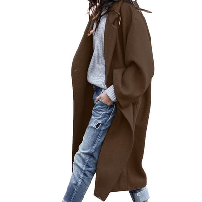 Casual Single Breasted Lapel Woolen Coat