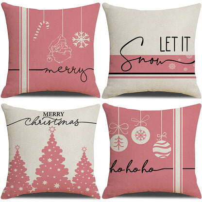 Pink Christmas linen pillowcase