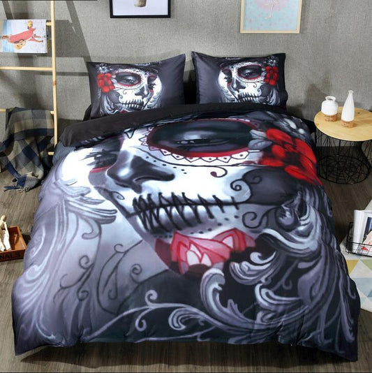 Black Skull Halloween Duvet Cover Set