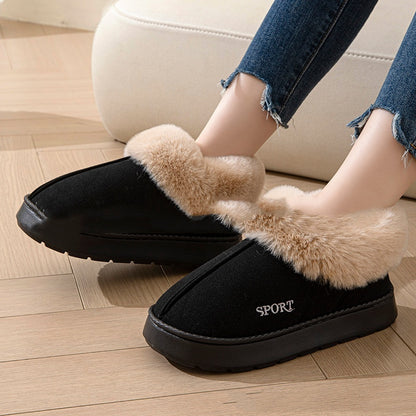 Cozy Plush Soft Slippers Shoes For Women Non-Slip Platform Shoes With Faux Fur Lining Mute Sole