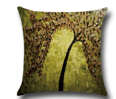 Three-dimensional Oil Painting Trees Flowers Cotton Cushion Pillowcase