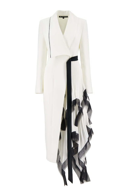 Asymmetric pleated loose mouth ruffle edge contrasting long suit jacket