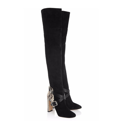 Snake Skin Heel Knee High Boots