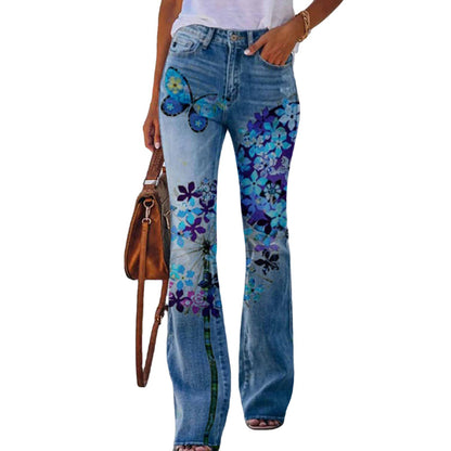 Summer New Flower-bird Print Women's Trousers