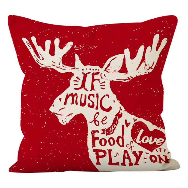 Christmas deer print pillow cover linen pillowcase