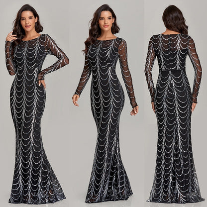 Sequins Women Long Sleeve  Maxi Dresses