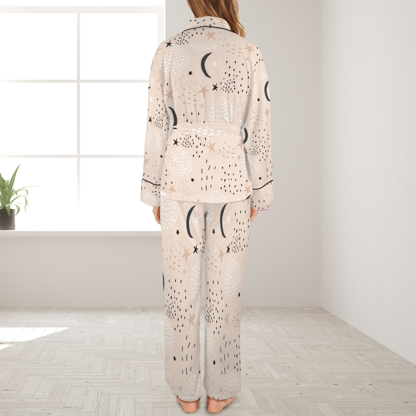 LCM23 Moon & Stars Tie Waist Pocket Long Pajama