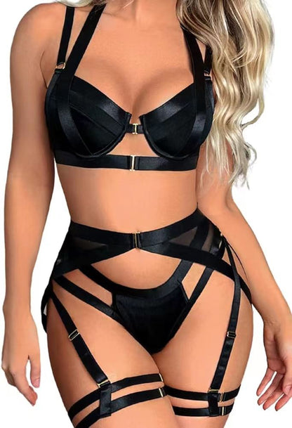 Four-piece Set Lace-up Cutout Front Buckle Suit