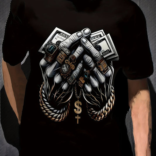 Men's Polyester 3D Digital Printed T-shirt With USD & Ring Pattern