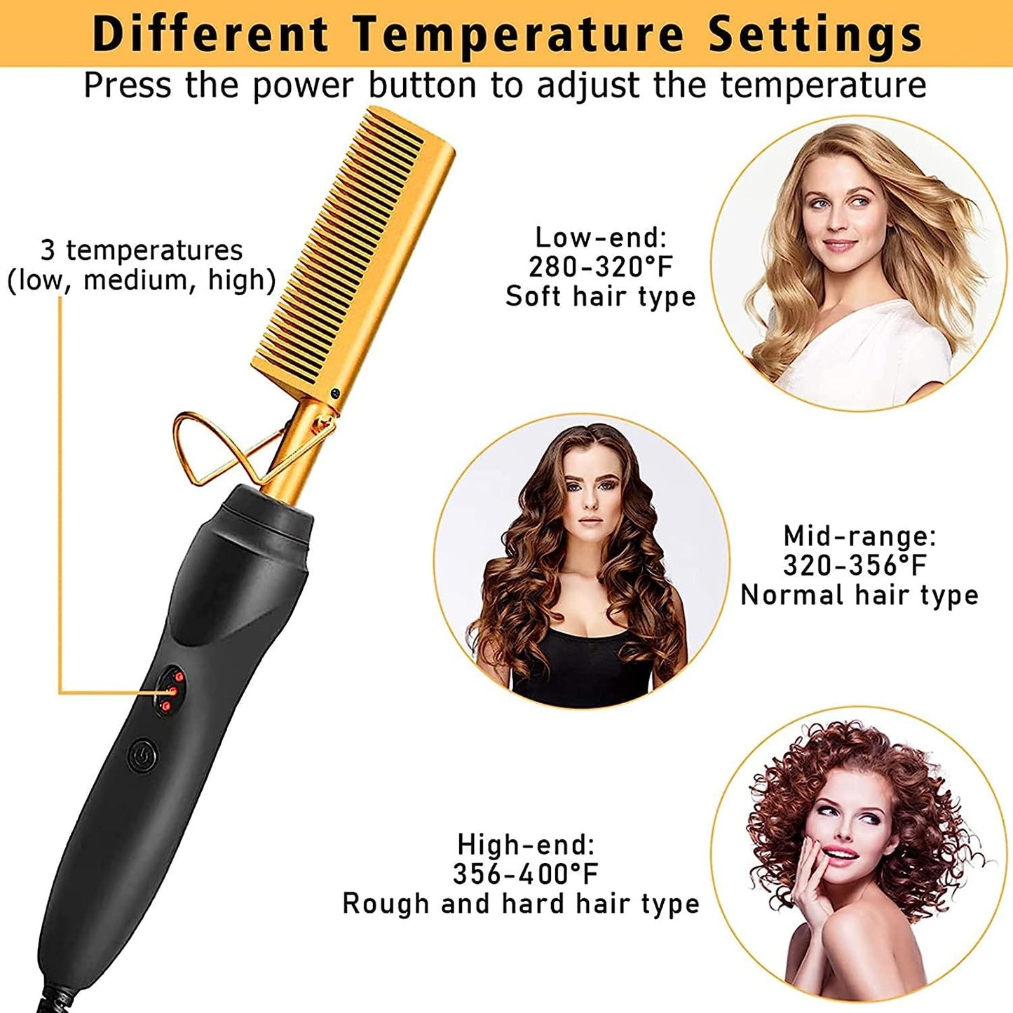 19 Counts Electric Hot Comb Hair Straightener, Deluxe Electrical Straightening Comb Curling Iron For Natural Black Hair Wigs Pressing Combs With Melting Spray Wig Glue Hair Wax Stick Set Haircare Heat