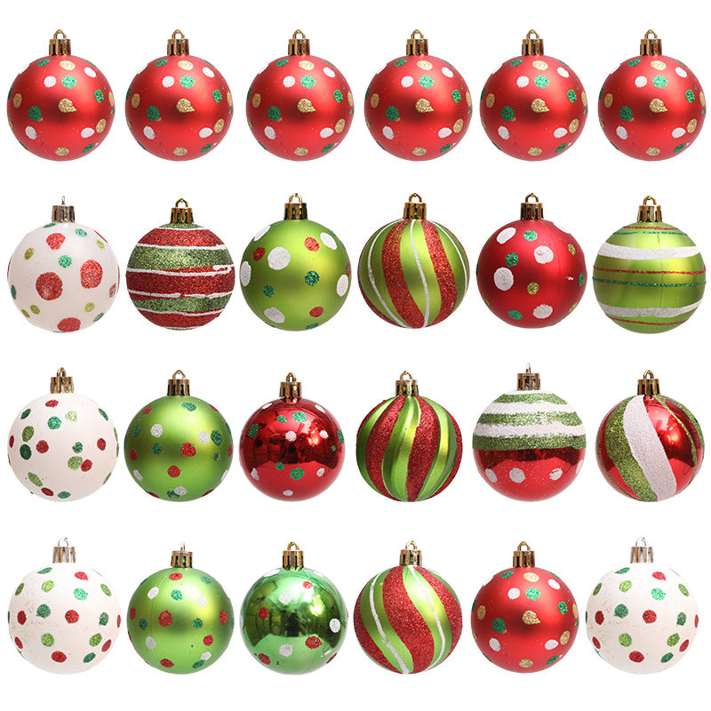 Christmas Ball Red White Green Spot Penalty Ball Christmas Tree Ornament Hand drawn Christmas Ball Plastic Painted Ball