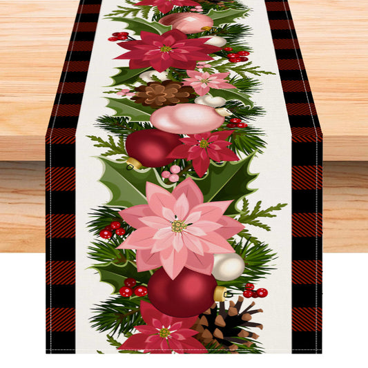 Christmas plaid linen table flag/runner