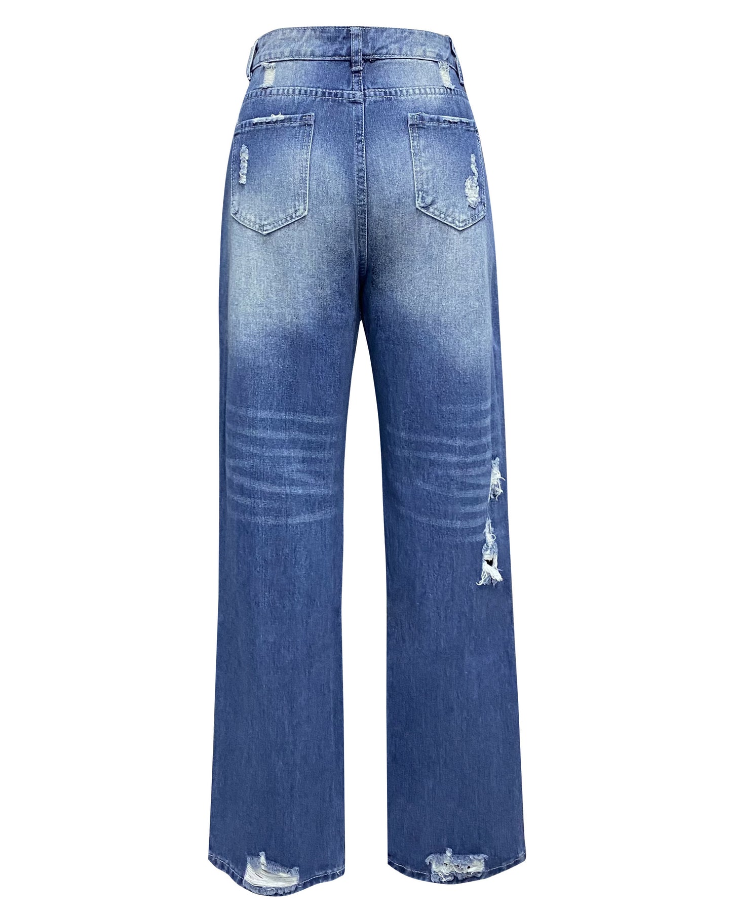 Loose Wide Leg Denim Retro Washed Ripped Trousers