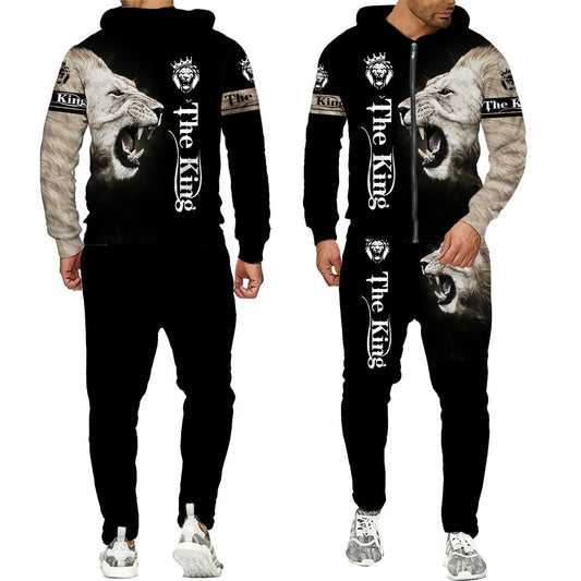 Men's Sports Print Fashion Zip Sweatshirt Set