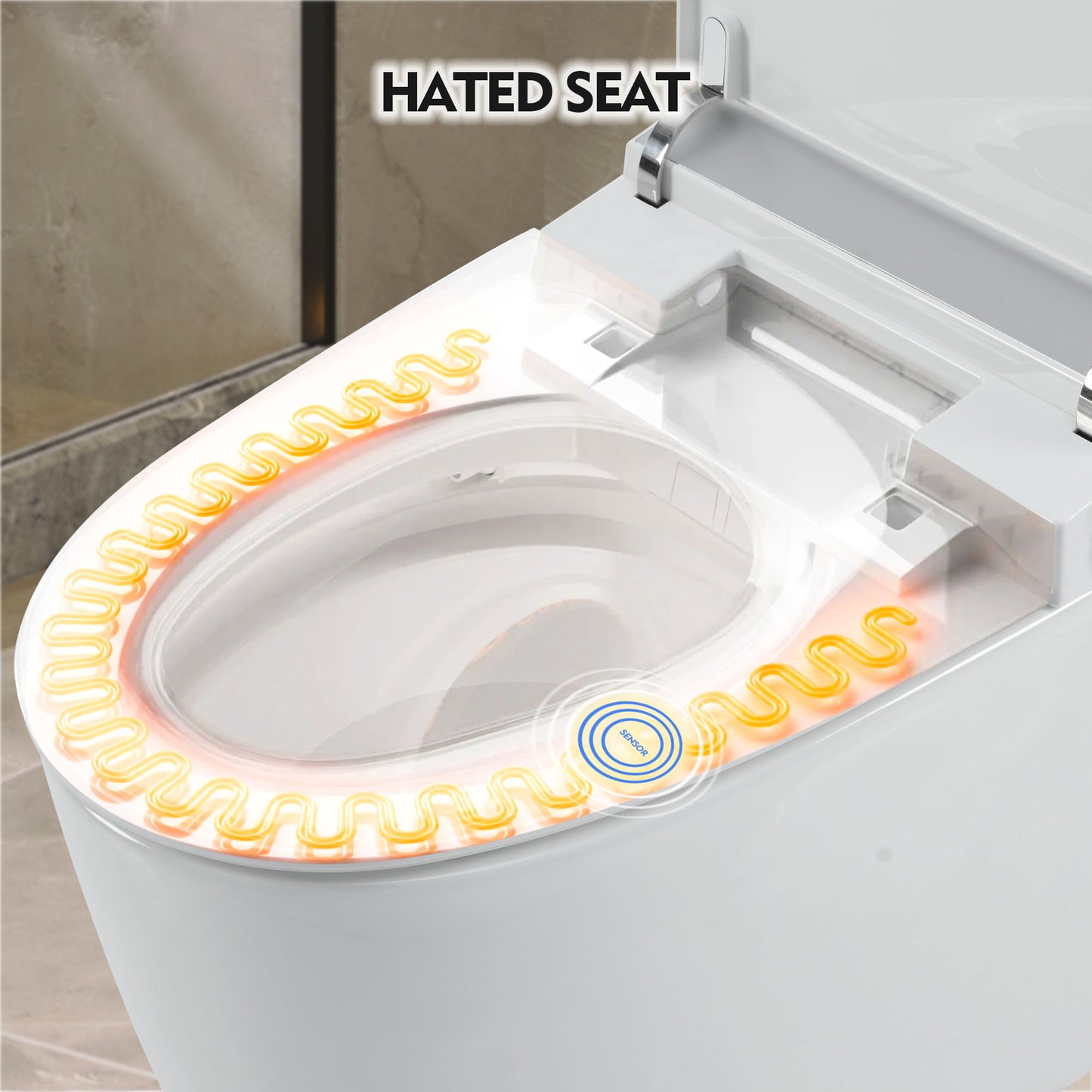 Heated seat intelligent toilet, integrated toilet, automatic flushing water tank toilet, with foot sensor flushing, white night