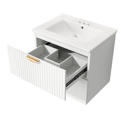 Modern 24-Inch Wall-Mounted Bathroom vanity with 2 Drawers, White - Ideal for Small Bathrooms