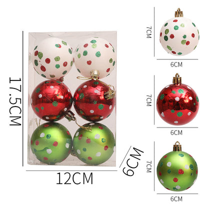 Christmas Ball Red White Green Spot Penalty Ball Christmas Tree Ornament Hand drawn Christmas Ball Plastic Painted Ball