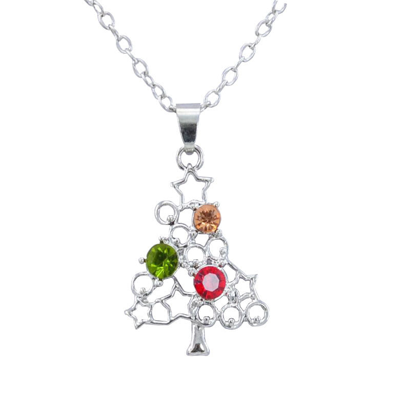 Christmas Gift Accessories Fashionable Hollow out Micro inlaid Zircon Christmas Tree Necklace