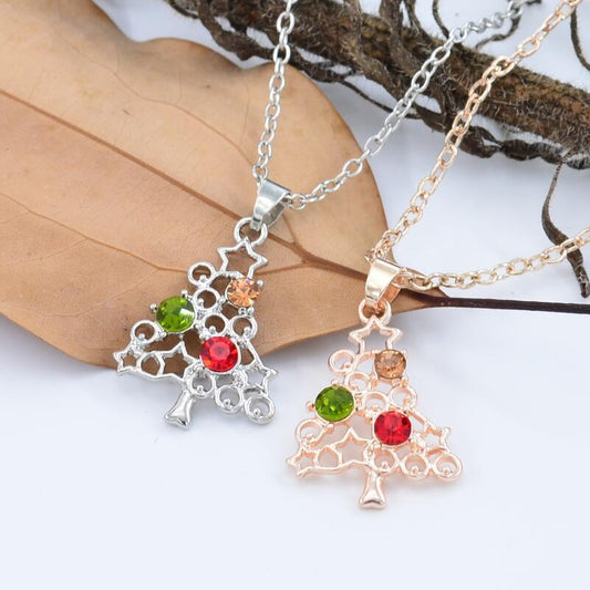 Christmas Gift Accessories Fashionable Hollow out Micro inlaid Zircon Christmas Tree Necklace