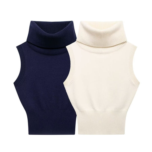 High neck sleeveless slim fit short knitted vest