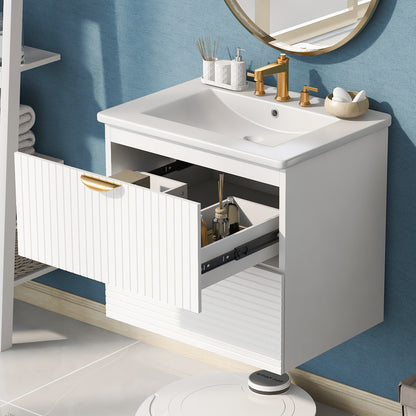 Modern 24-Inch Wall-Mounted Bathroom vanity with 2 Drawers, White - Ideal for Small Bathrooms