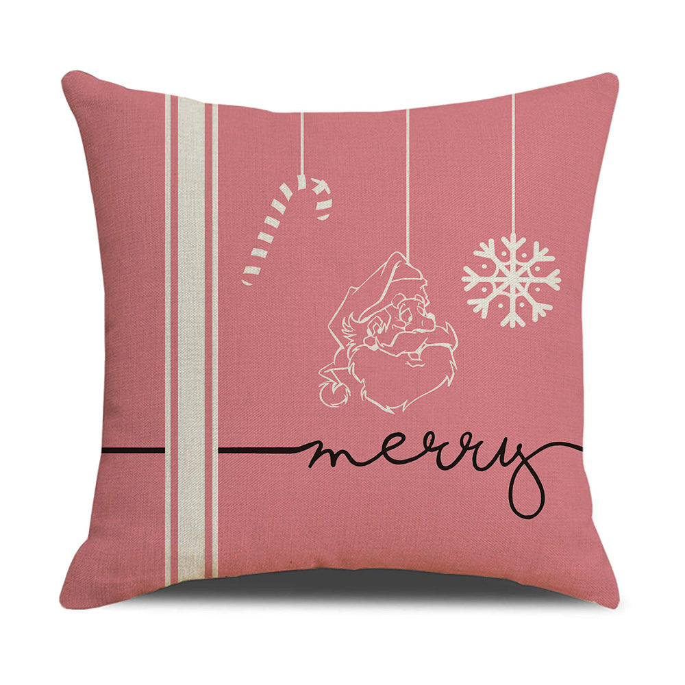 Pink Christmas linen pillowcase