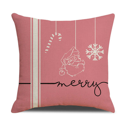 Pink Christmas linen pillowcase