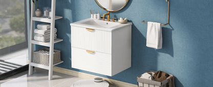 Modern 24-Inch Wall-Mounted Bathroom vanity with 2 Drawers, White - Ideal for Small Bathrooms