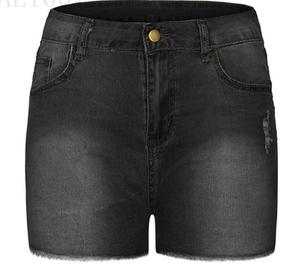 Stretch Slim Fit Ripped Tassel Denim Shorts For Women