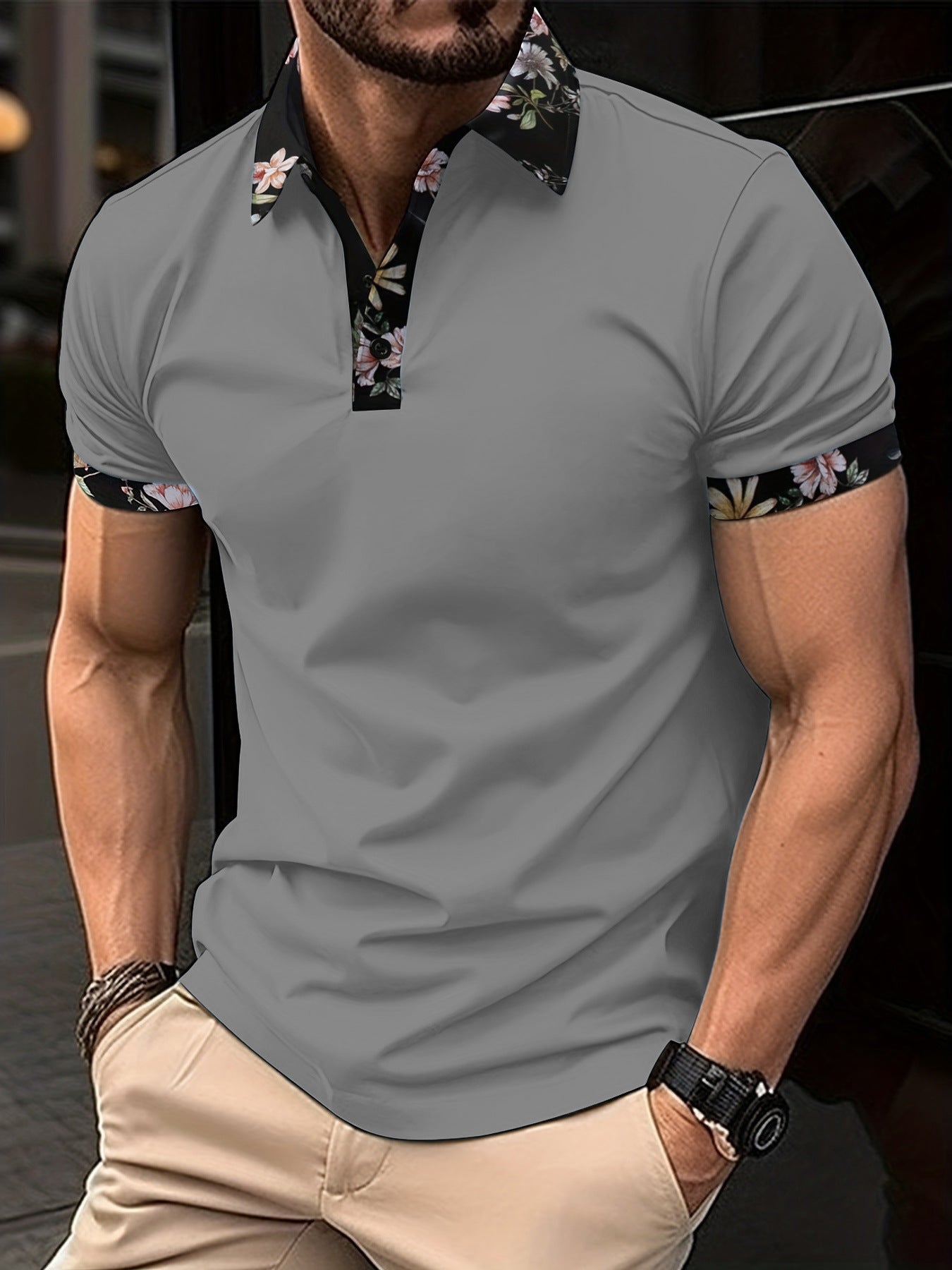 3D Digital Printing Lapel Short Sleeve Pullover Leisure Men