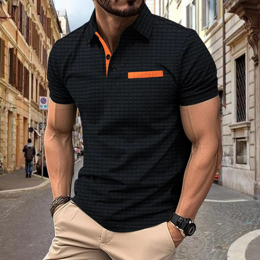 Button Jacquard Plaid Men's Sports Polo Shirt Men