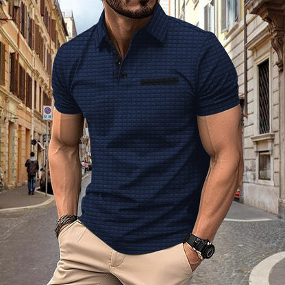 Button Jacquard Plaid Men's Sports Polo Shirt Men