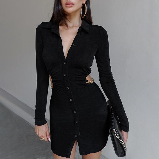 Women Fall New Texture Shirt Collar Dress