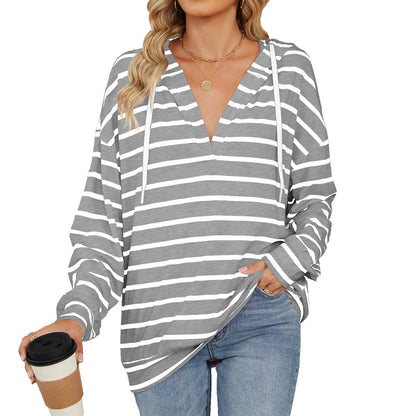 Hoodie With Drawstrings Striped Top