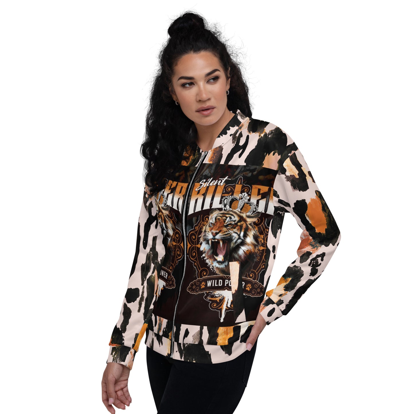 Tiger Print Unisex Bomber Jacket/Created with kittl.com