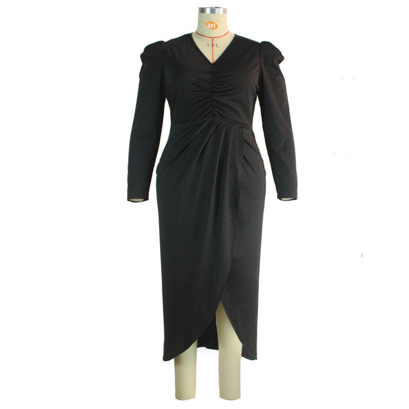 Women's Plus Size V-neck Irregular Long Sleeve Dress